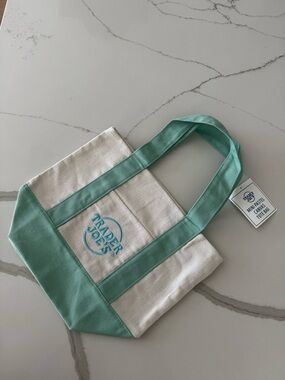 BNWT Trader Joe's Mini Canvas Tote - Mint Trim